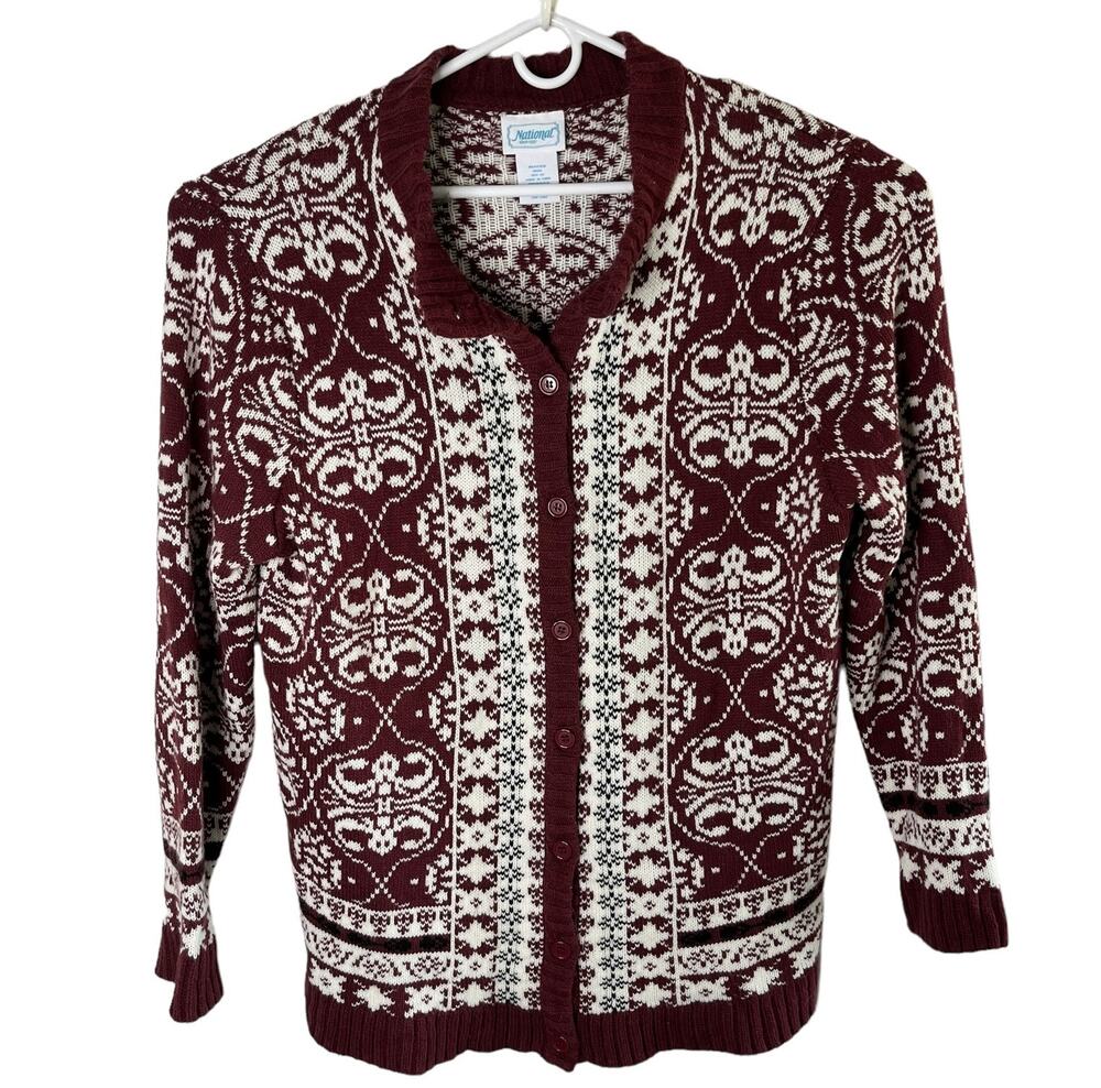 Vintage National Cardigan Sweater 2X Wine Cream